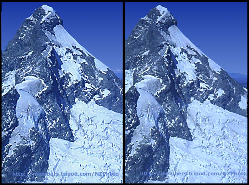 Mt Aspiring, New Zealand, in cross-eye stereoscopy format.
