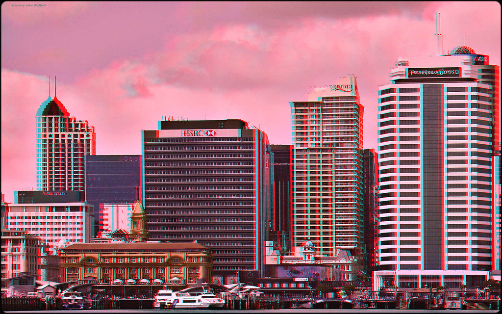 Ferry Basin, Auckland [anaglyph]
